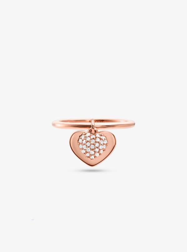 Damske Prstene Michael Kors Precious Metal-Plated Sterling Silver Pavé Heart Ruzove Zlate - Šperky Michael Kors Slevy | WUPNE-9137